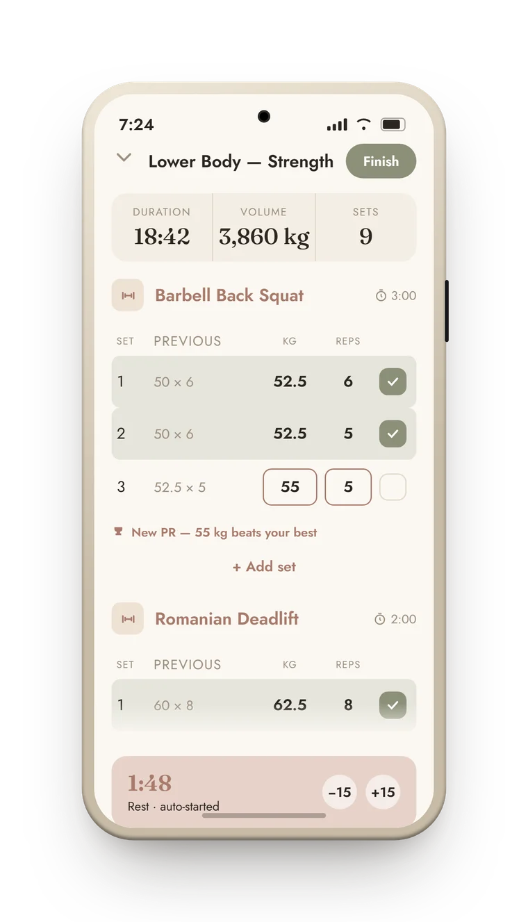 Train screen in the Serelle app